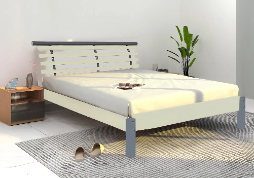 Rubberwood Double Bed and Mattress Combo (Off White)